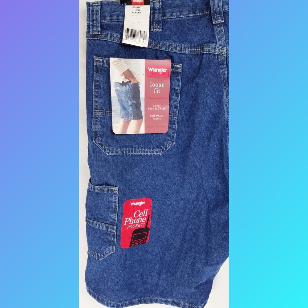 Wrangler Hero Denim shorts Sz 36 Loose Fit New - Picture 3 of 7